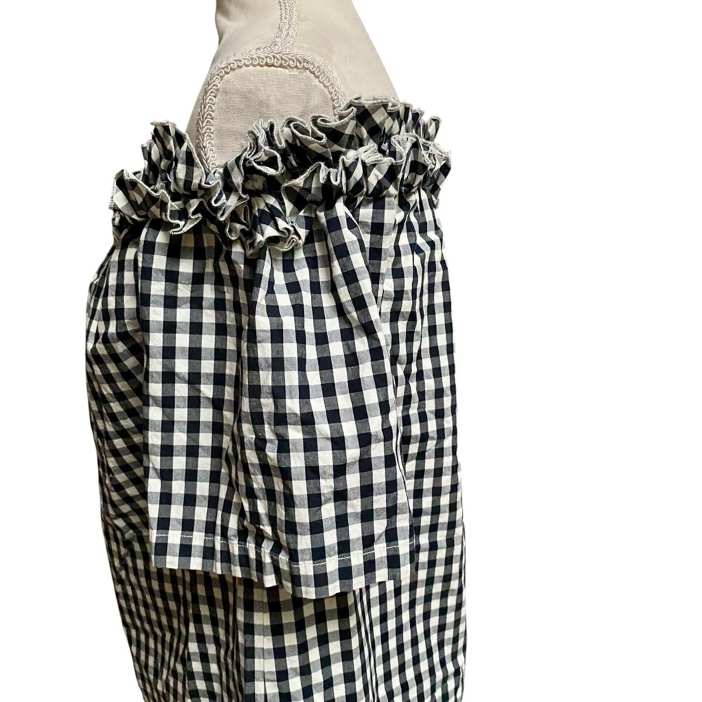 Vineyard Vines Gingham Off Shoulder Dress Small Black White Ruffle Cotton - Picture 8 of 12